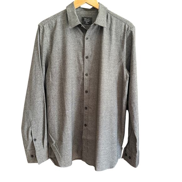 BYLT Basics Gray Vista Long Sleeve Button Down Tech Shirt Charcoal Medium - Picture 1 of 6